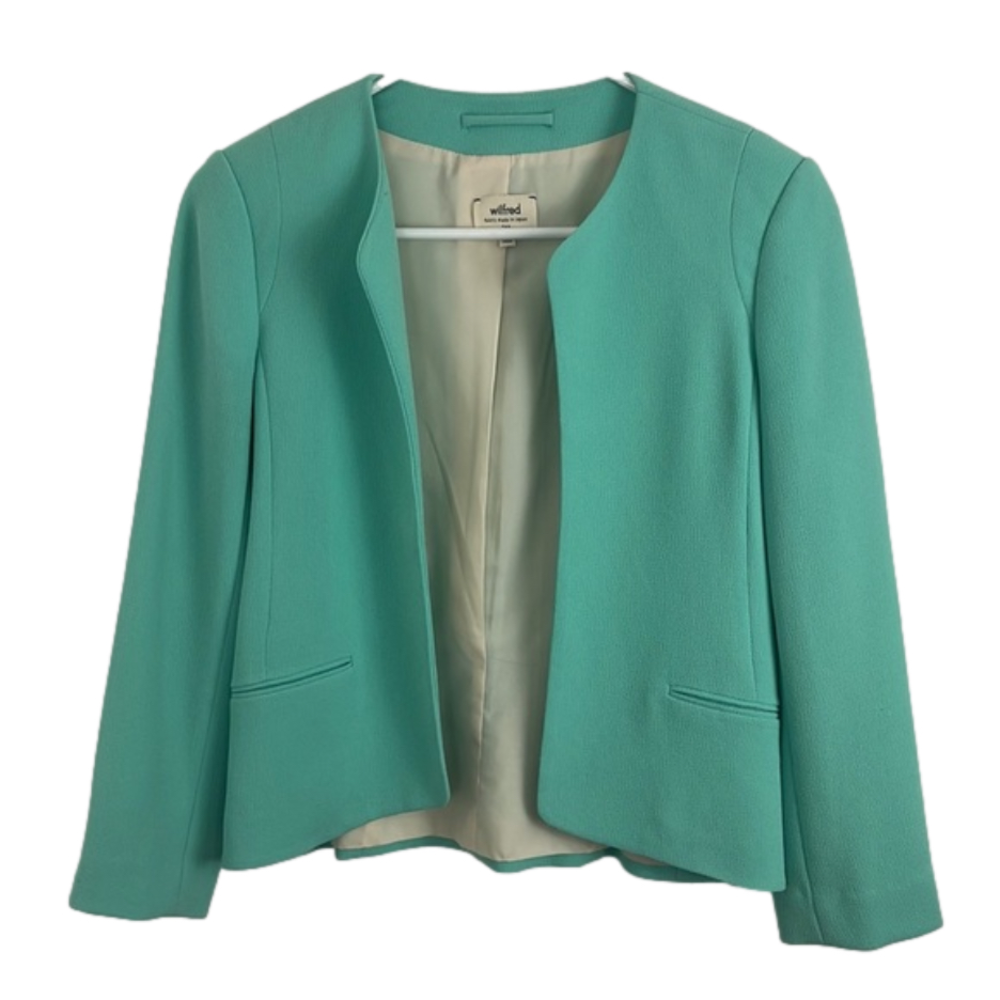 Aritzia Wilfred Aquamarine Open Front 50s-Look Blazer
